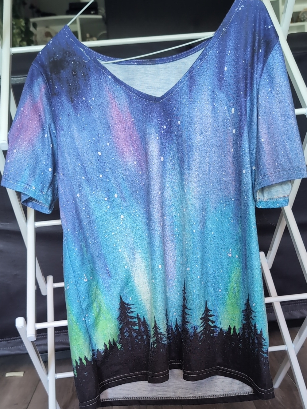 Galaxy Aurora Forest Tee - Blue & Green